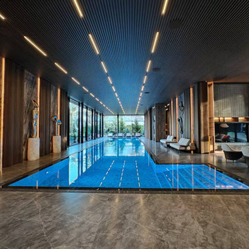 Indoor Constant Temperature Swimming Pool with Wood Slatted Ceiling