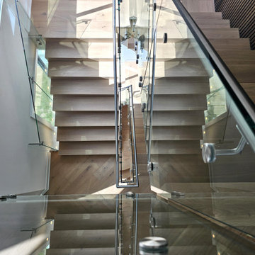 Project #129 | Modern White Oak Staircase with Slanted Risers