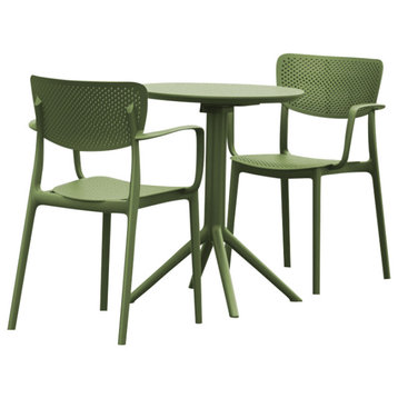 Loft Round Bistro Set 3 Piece With 24" Table Top Olive Green
