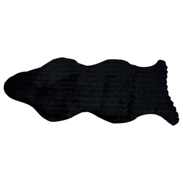 Mink Faux Fur Rug with Slip Stopping Pad, Black, 30"x47"