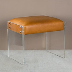 Aiden Tan Leather Ottoman with Acrylic Legs - Footstools And Ottomans