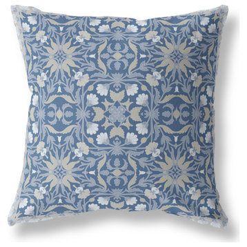 20 Blue Gray Paisley Indoor Outdoor Throw Pillow