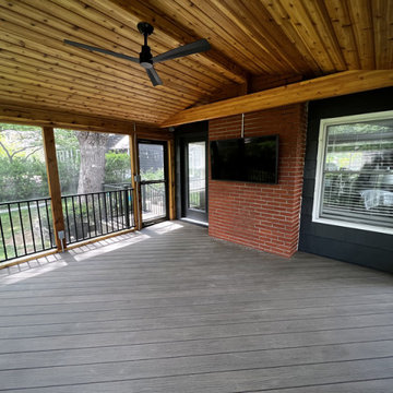 Screened Porch Design with Porch TV Wall in Prairie Village KS