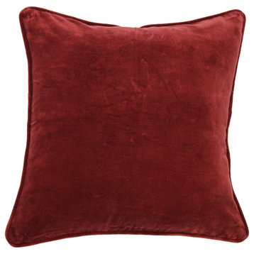 Square Velvet Pillow Cover with Piping, Burgundy