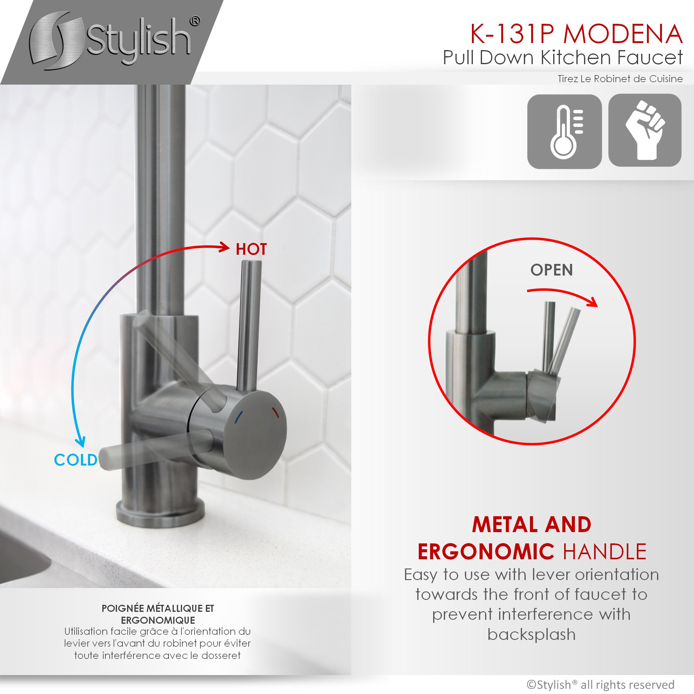 STYLISH Modern Single Handle Pull down Sprayer Kitchen Faucet in Gunmetal
