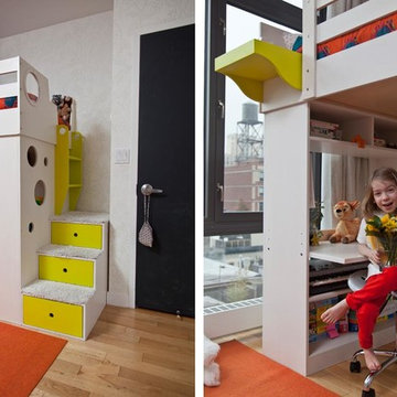 Tribeca; A white loft bed with vibrant accent colors