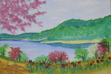"Lakeside with Flowering Trees" Painting for North Riverside Library Brushes & B
