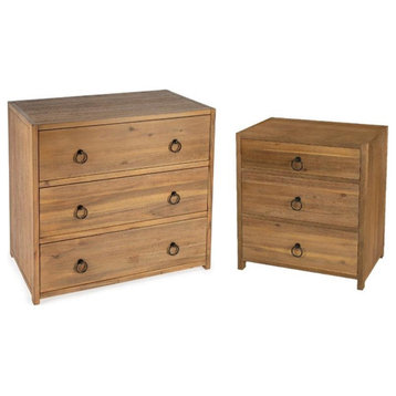 Home Square 2-Piece Set with Nightstand and 3 Drawer Chest in Natural