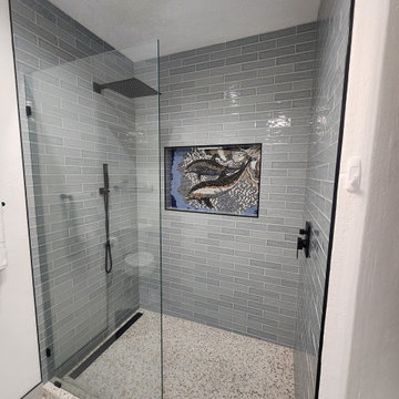 Decorative Bathroom Deep Ocean and Dolphins Marble Mosaic Art
