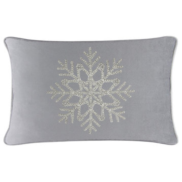 Sparkles Home Rhinestone Snowflake Pillow - 14x20" - Silver Velvet