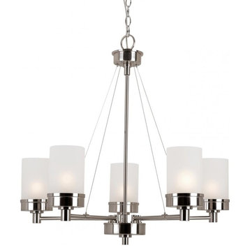 Five Light Brushed Nickel White Frosted Glass Up Chandelier