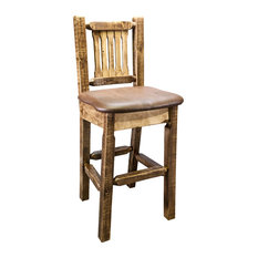 Montana Woodworks - Bar Stool With Back, Clear Lacquer Finish, Upholstered Seat, Saddle Pattern - Bar Stools and Counter Stools