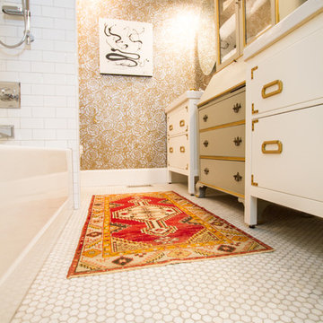Bathroom Remodel- Maxed Out Storage and Metallic Wall Stencil