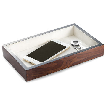 Lacquered Brown Burl Wood Open Face Valet Tray