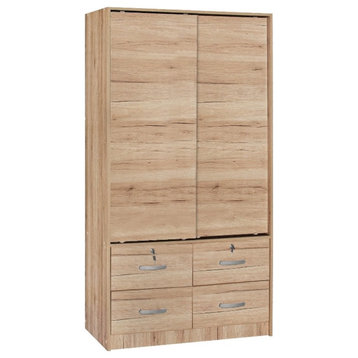 Better Home Products Sarah Modern Wood Double Sliding Door Armoire Natural Oak