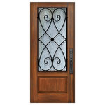 Knockety - Charleston Fiberglass Door, Rain Glass, Left Hand Inswing - Comes in GunStock finish, Pre-Finished and Pre-Hung