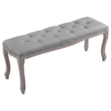 Giselle Light Gray Vintage French Upholstered Fabric Bench