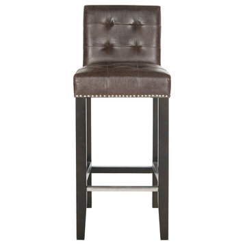 Safavieh Thompson Barstool, Antique Brown, Espresso, Leather, With Nail Head