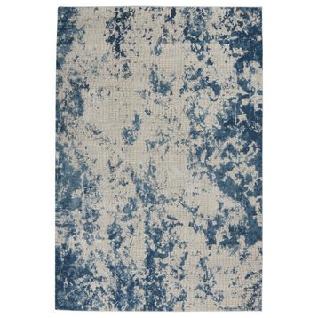 Rustic Textures Rus16 Organic and Abstract Rug, Gray and Blue, 9'3"x12'9"