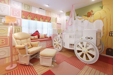 Small eclectic kids' room in DC Metro with white walls for girls.