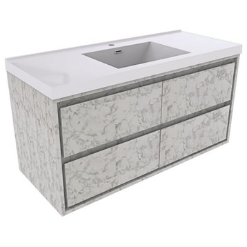 MOM 48" Wall Mounted Vanity With 4 Drawers and Acrylic Single Sink, Marble