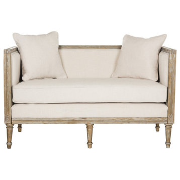 Andrea Rustic French Country Settee Beige/ Rustic Oak