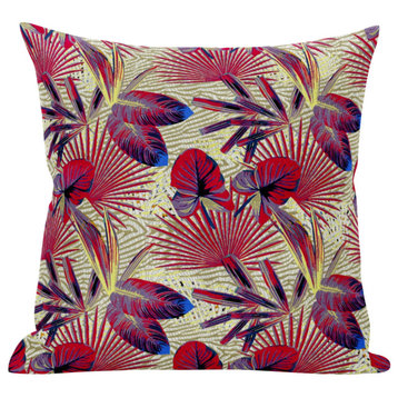 18" Pink Yellow Tropical Zippered Suede Throw Pillow