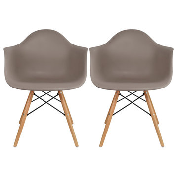Set of 2 Modern Dining Plastic Side Chairs with Wood Wooden Cross Metal Legs, Gray