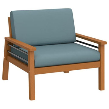 Outdoor Lounge Chair, Golden Oak Finished Eucalyptus Wood Frame & Cushioned Seat