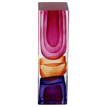 Luxe Red Purple Pink Art Glass Slab Sculpture Paperweight Tower Column Layer