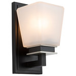 Artcraft Lighting - Eastwood 1 Light Wall Light, Black/Brushed Nickel AC11611BN - The "Eastwood" collection bathroom vanity features thick frosted glassware with a black frame and plated brushed nickel accents.