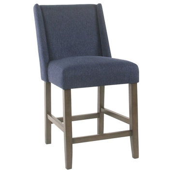 Home Square Dinah 40.75" Wood and Fabric Counter Stool in Indigo Blue - Set of 2