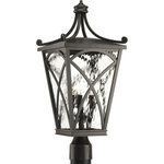 Progress Lighting - Cadence 3-Light Post Lantern, 10" - The Cadence lantern collection showcases classic styling. Clear water glass panels showcase traditional lighted clusters. Mediterranean-style frame is finished in Oil Rubbed Bronze.