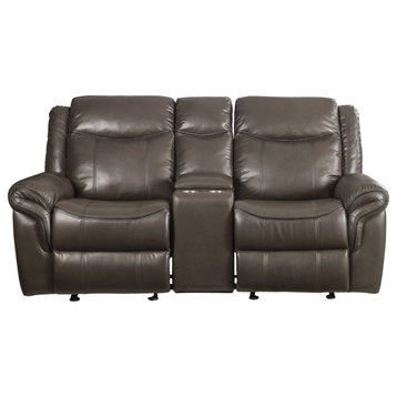 ACME Lydia Motion Loveseat WithConsole, Brown Leather Aire