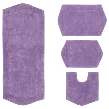Waterford Collection Tufted Non-Slip Bath Rug, 4 Piece Set, Purple
