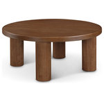 Meridian Furniture - Hayden Coffee Table, Brown - Immerse your living space in the captivating allure of the Hayden Brown Coffee Table. This exquisite centerpiece seamlessly blends a rich brown finish, emblematic of timeless elegance, with the dynamic texture of fluted wood. Crafted from solid wood for enduring quality, the table exudes an aura of sophistication that complements both modern and traditional decors. The unique design elements play with light and shadow, creating a captivating interplay of depth and dimension that elevates the table from mere furniture to a conversation-starting work of art. Beyond its captivating aesthetics lies unwavering functionality, making it ideal for everyday use