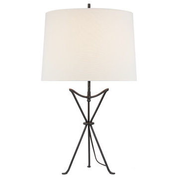 Neith Medium Table Lamp in Aged Iron with Linen Shade