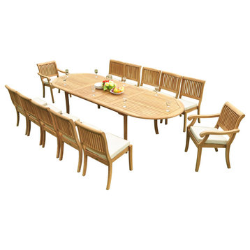 13-Piece Outdoor Teak Dining Set: 117" Oval Extn Table, 12 Arbor Stacking Chairs