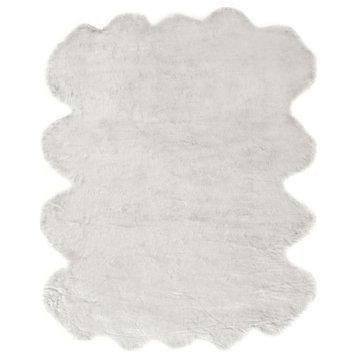 Gloss Beige Faux Fur Area Rug, White