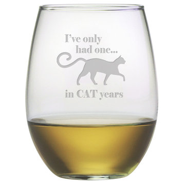 "...In Cat Years" Stemless Wine Glasses, Set of 4