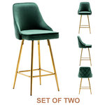 BTExpert - Rahima Tufted Upholstered Premium Stool Bar Chairs Set of 2 - The Rahima Barstool stands out with a sensual plan and fashionable style. This barstool geographies hard-wearing velvet upholstery, diamond tufting, slender golden legs, and sparkling shine. An emerald green sheen gives this accent a finishing touch that is truly unique.