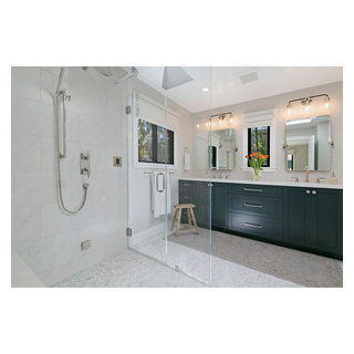 Primary Bathroom Remodel with Black Custom Vanity - Transitional ...