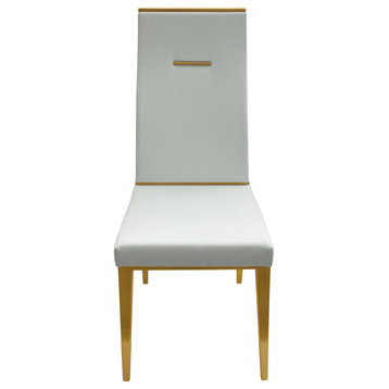 Dining Chair With Stainless Steel Gold Base, Set of 4, White