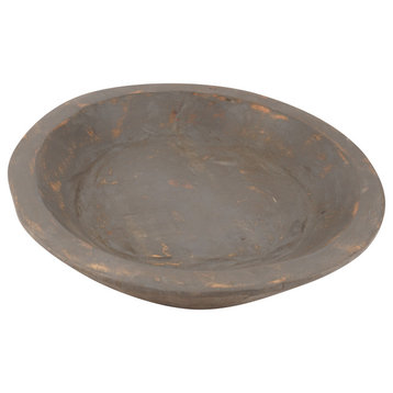 Painted Round Rustic Farmhouse Wooden Dough Bowl, Industrial Gray, Round