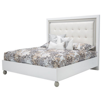 Aico Sky Tower California King Upholstered Platform Bed, White Cloud