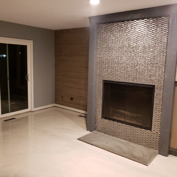 Eden Mosaic Tile Installations - Stainless Steel Bricks & Gray Basalt Stone Tile