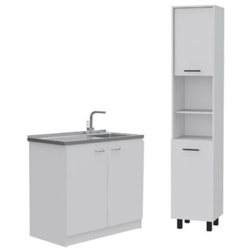 Home Square 2-Piece Set with Utility Sink with Cabinet & 78" Pantry Cabinet