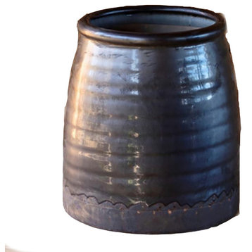Smoked Glazed Pottery Butterchurn Vase Large