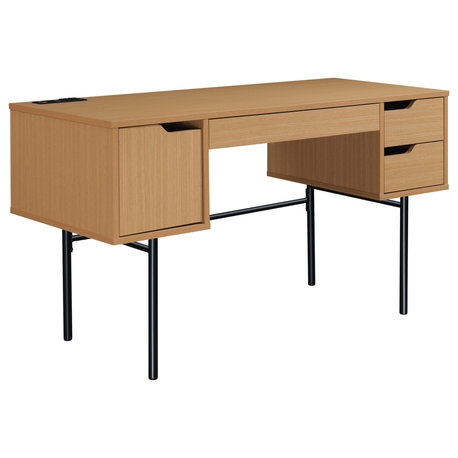 Denmark Executive Desk With Power, Natural Finish