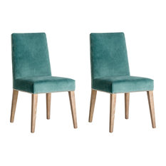 Chirens Velvet Dining Chairs, Turquoise, Set of 2